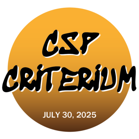 Orange circle with the text "CSP Criterium" and "July 30, 2025" in bold, stylized letters.