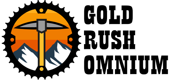 A mountain graphic with a bike in front and the words "The Gold Rush Omnium" above and below.