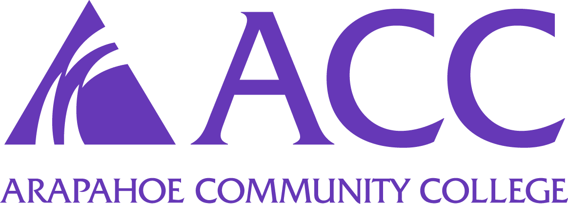 A purple triangle logo with “ACC” and “Arapahoe Community College” written in black text.