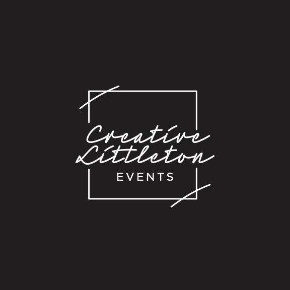 White text reads "Creative Littleton Events" inside a white outlined square on a black background.