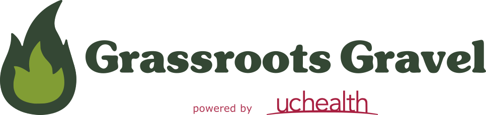Grassroots Gravel logo with a green flame icon and "powered by UCHealth" text below.